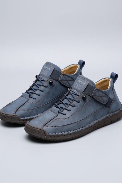 Women's Lace-Up Sneaker | Round Toe — Navy — shoe_main — on model
