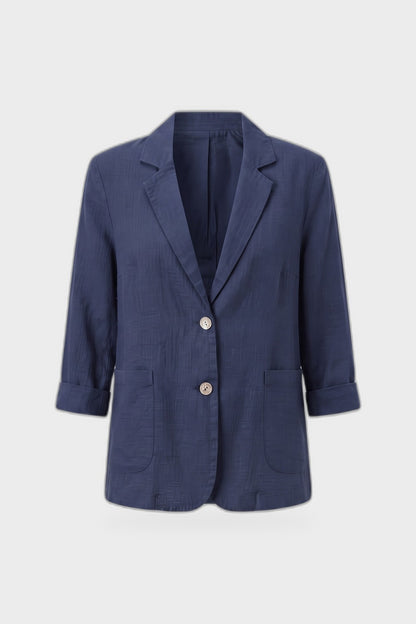 Women's Notched Lapel Blazer | Curved Hem — Navy — product view