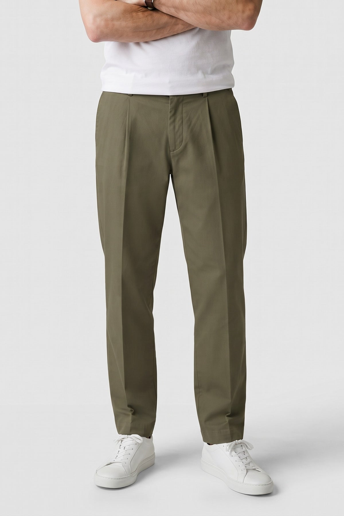Men's High-Waist Suit Trousers | Wide Leg — Olive Green — front view — on model