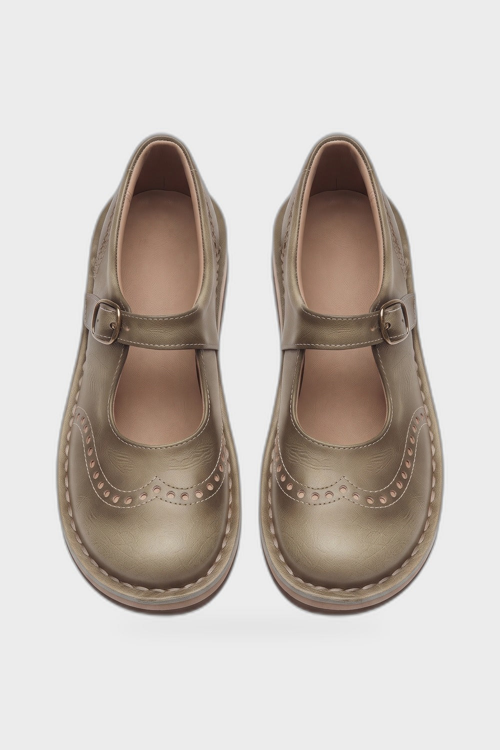 Women's Vintage Mary Jane Shoes | Brogue — Olive — product view