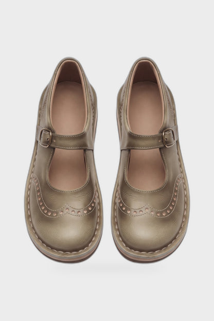 Women's Vintage Mary Jane Shoes | Brogue — Olive — product view