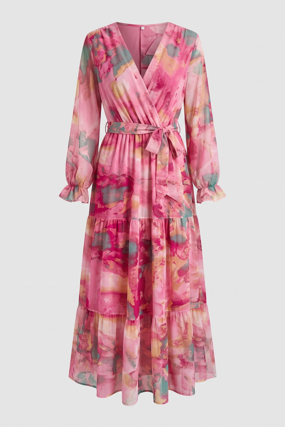 Women's Fall Wedding Guest Dress | Floral Long Sleeve Maxi — Pink Floral — packshot