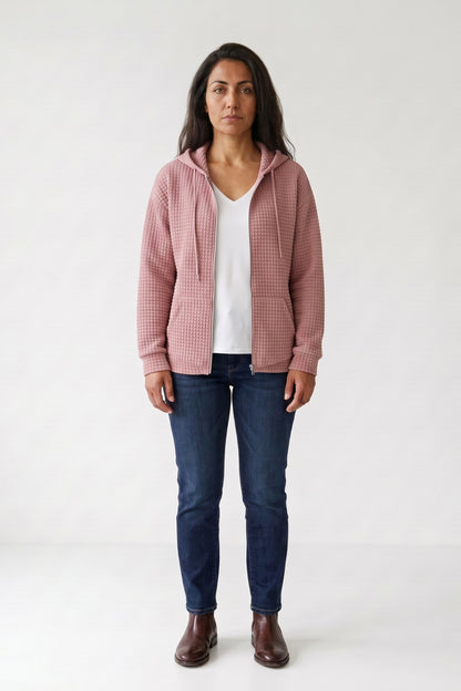 Women's Zip-Up Jacket | Hooded — Pink — front view — on model