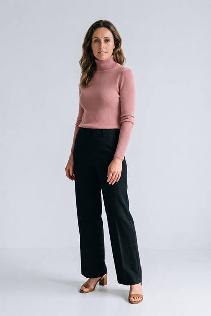 Women's Fitted Turtleneck Sweater | Ribbed — Pink — front view — on model