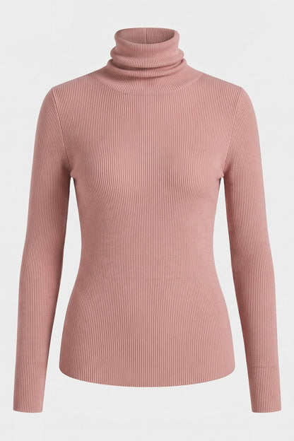 Women's Fitted Turtleneck Sweater | Ribbed — Pink — packshot