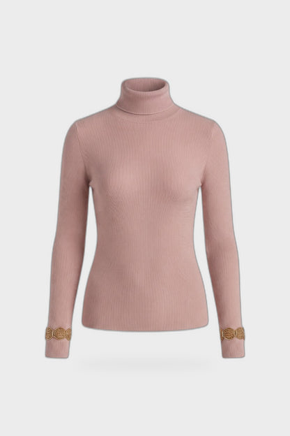 Women's Fitted Turtleneck Sweater | Ribbed — Pink — product view