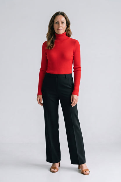 Women's Fitted Turtleneck Sweater | Ribbed — Red — front view — on model