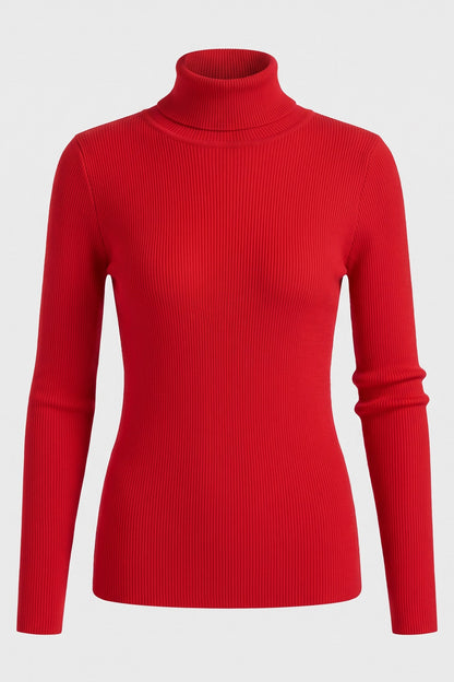 Women's Fitted Turtleneck Sweater | Ribbed — Red — packshot