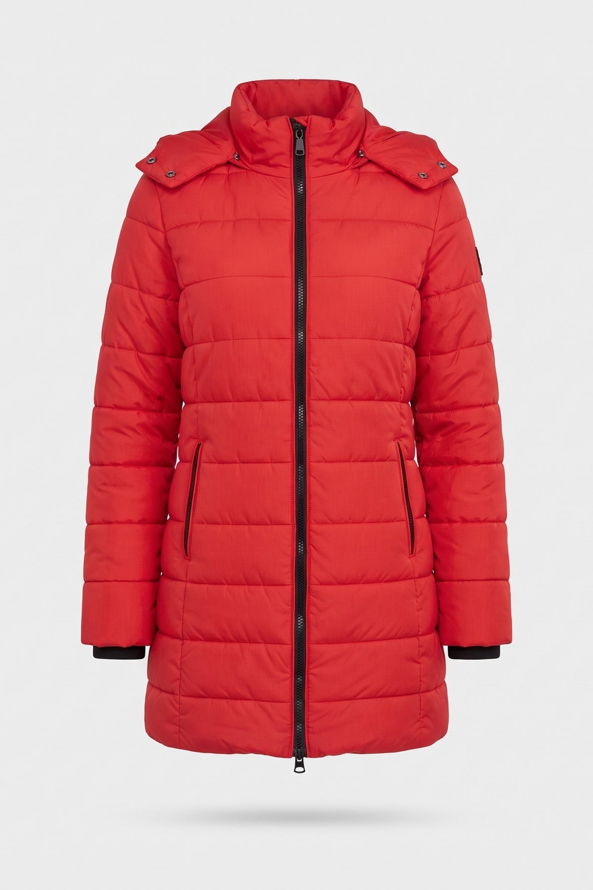 Women's Longline Puffer Coat | Hooded — Red — packshot