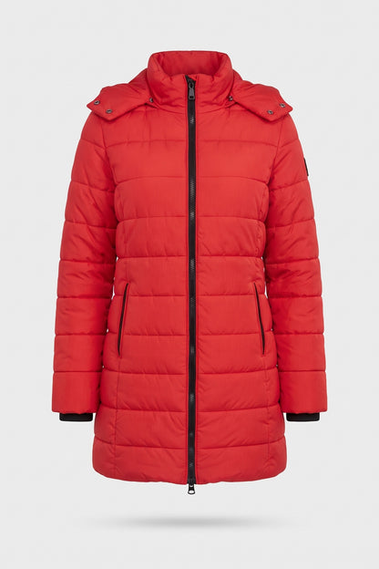 Women's Longline Puffer Coat | Hooded — Red — packshot