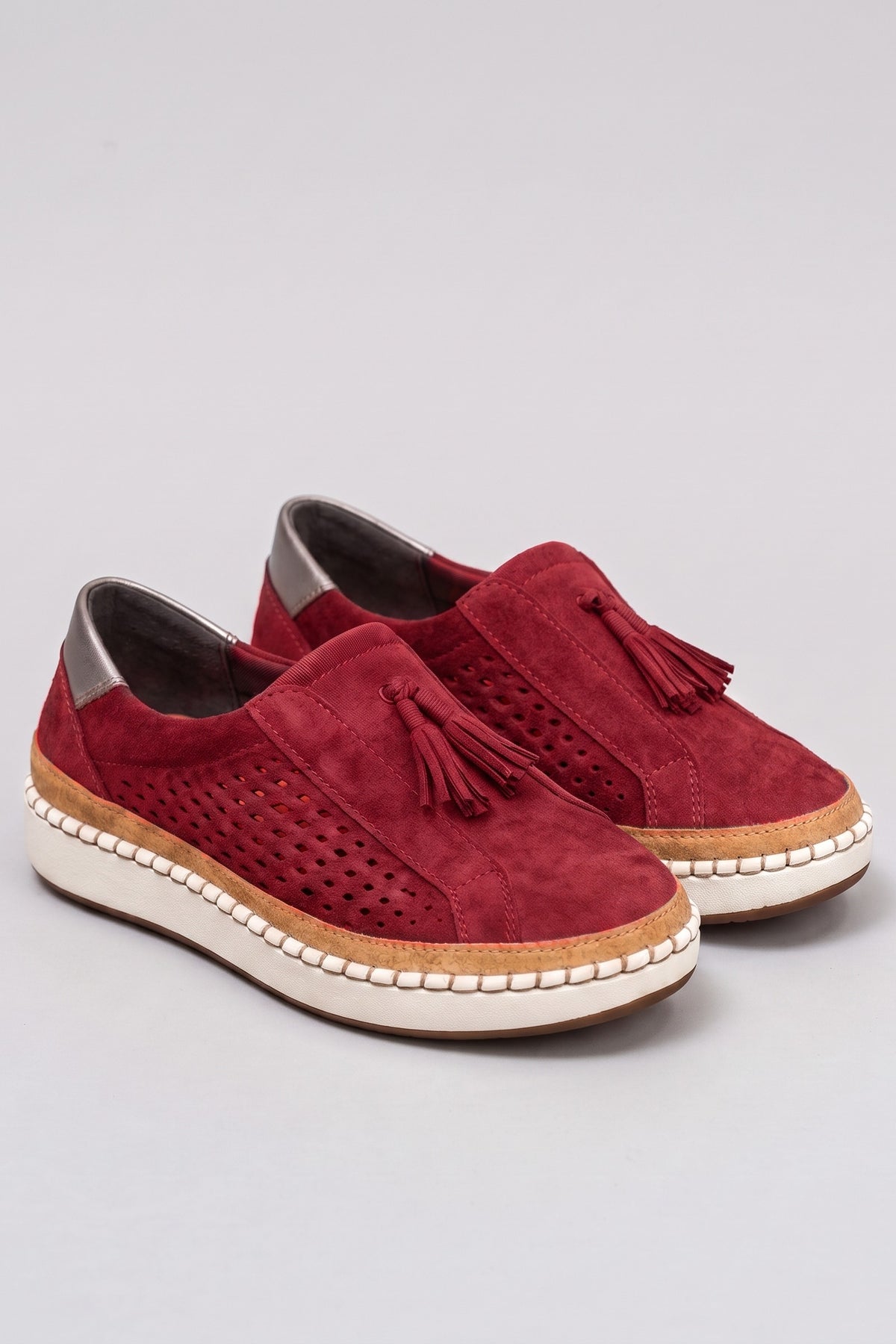 Women's Slip-On Sneaker | Tassel Detail — Red — shoe_main — on model