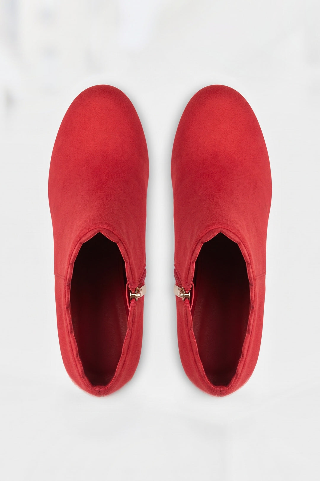 Women's Scalloped Ankle Boots | Zip Side — Red — shoe_top — on model