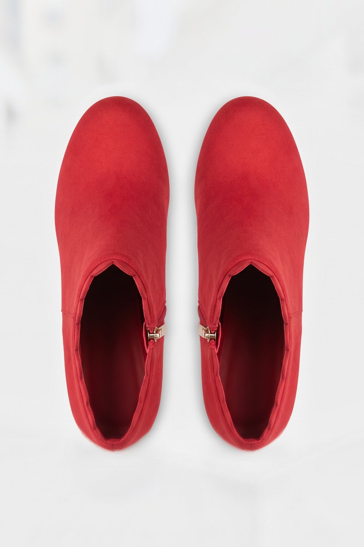 Women's Scalloped Ankle Boots | Zip Side — Red — shoe_top — on model
