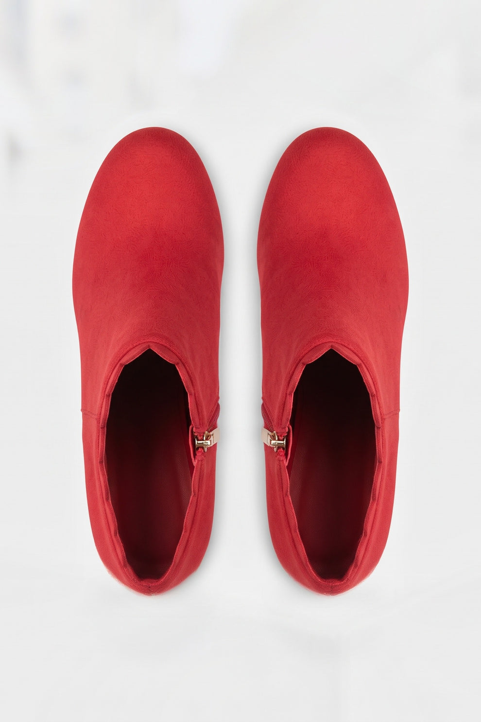 Women's Scalloped Ankle Boots | Zip Side — Red — shoe_top — on model