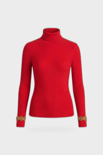 Women's Fitted Turtleneck Sweater | Ribbed — Red — product view