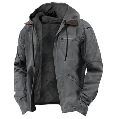 Men's hooded jacket with zippered chest pocket and long sleeves
