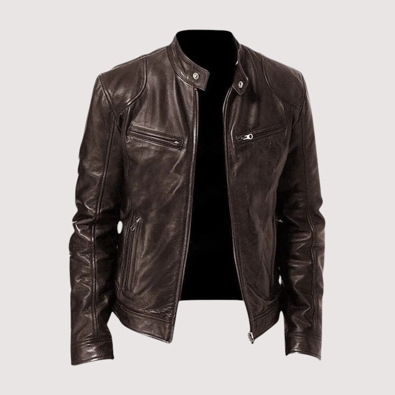 Men's moto jacket with stand-up collar and zippered chest pockets – 2