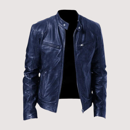 Men's moto jacket with stand-up collar and zippered chest pockets – 3