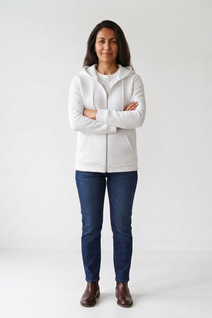 Women's Zip-Up Jacket | Hooded — White — front view — on model