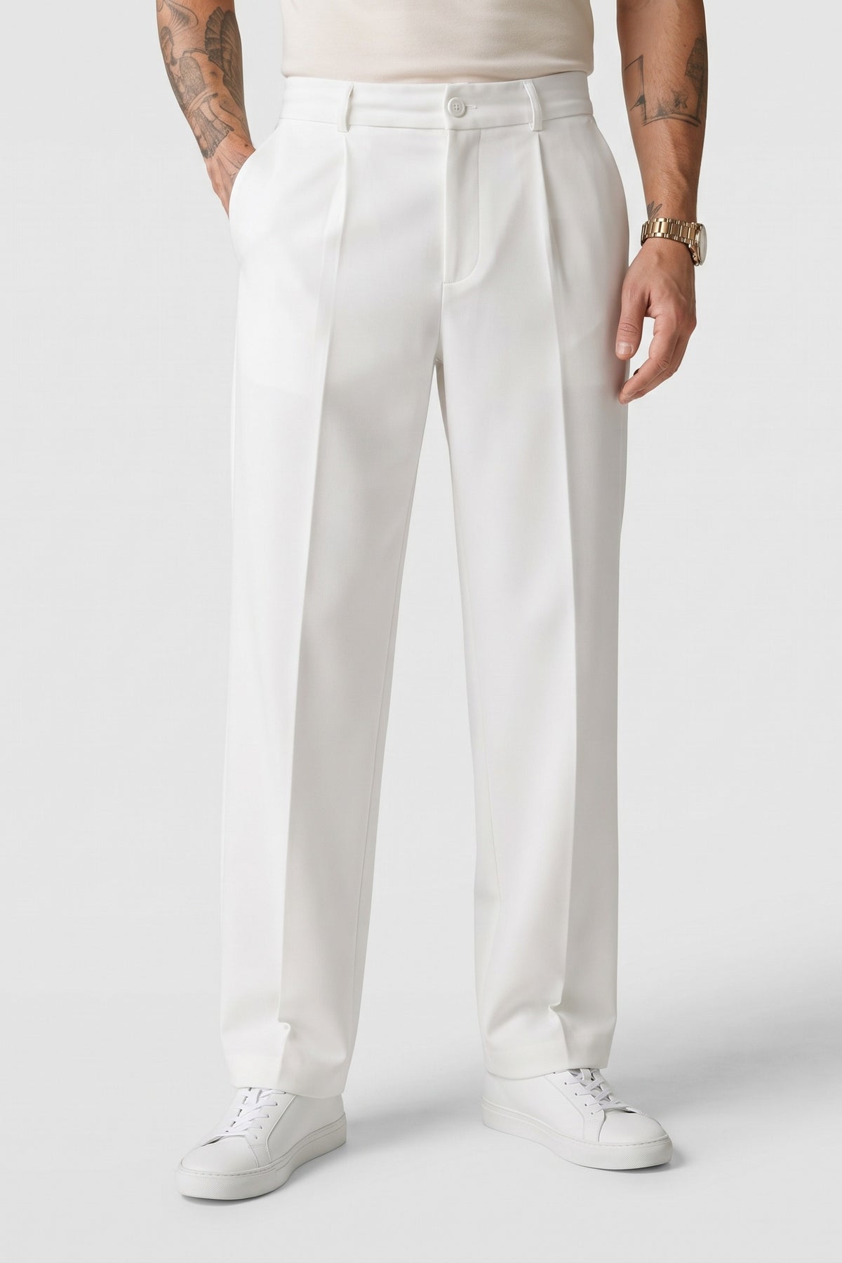 Men's High-Waist Suit Trousers | Wide Leg — White — front view — on model