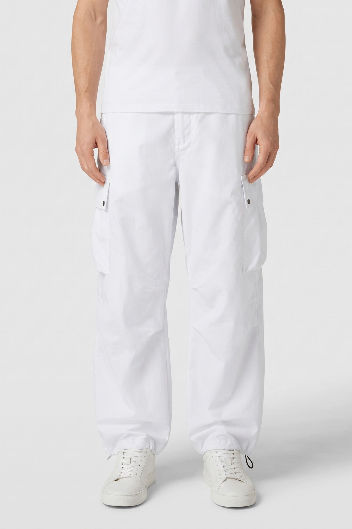 Men's Baggy Cargo Pants | Wide-Leg — White — front view — on model