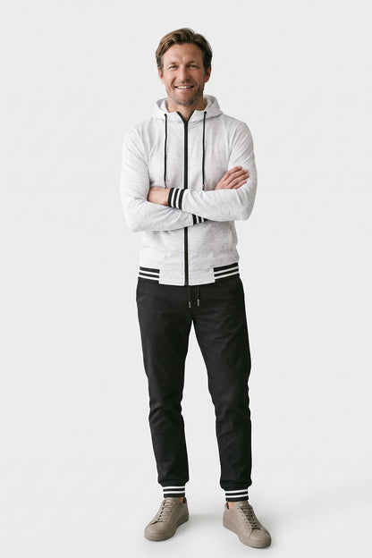 Men's Zip-Up Tracksuit Set | Striped Trim — White — front view — on model