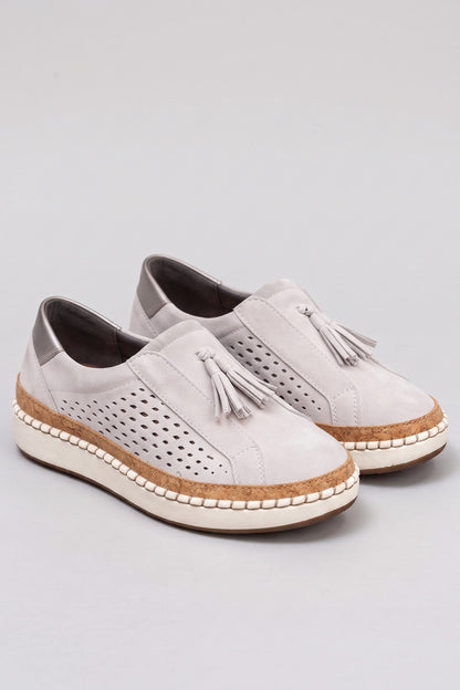 Women's Slip-On Sneaker | Tassel Detail — White — shoe_main — on model