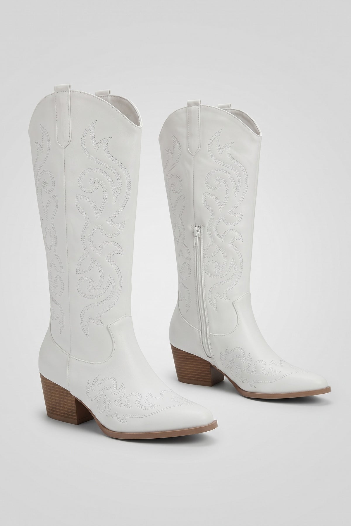 Women's Embroidered Cowboy Boots | Western — White — shoe_main — on model