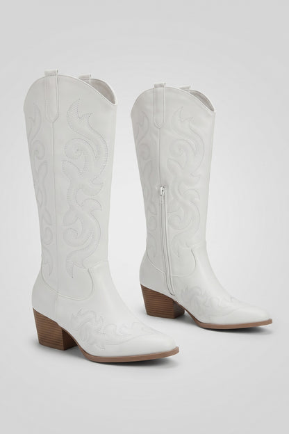 Women's Embroidered Cowboy Boots | Western — White — shoe_main — on model