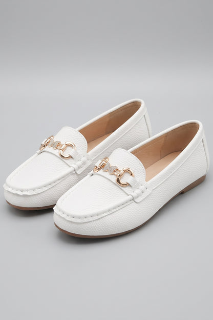Women's Slip-On Loafers | Butterfly Buckle — White — shoe_main — on model