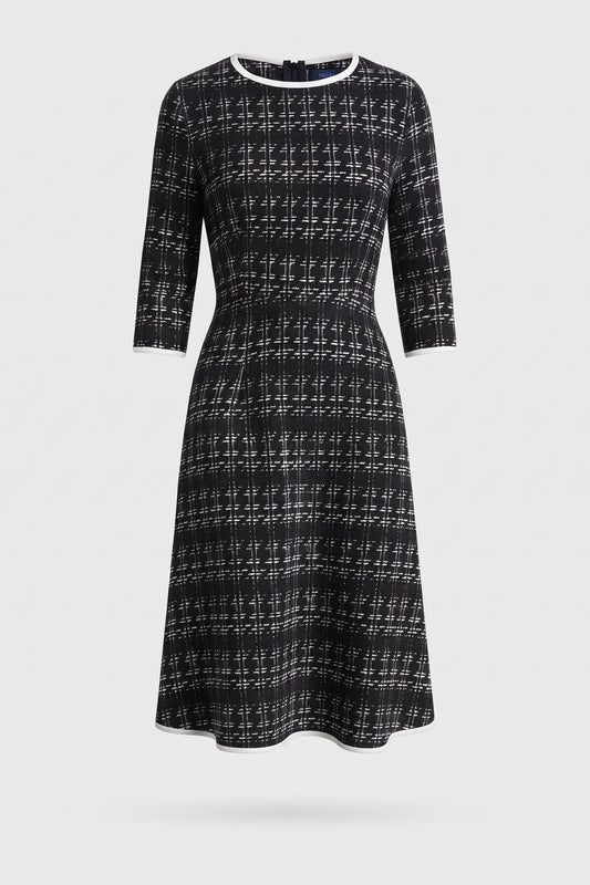 Women's A-Line Midi Dress | Contrast Trim — Black — packshot