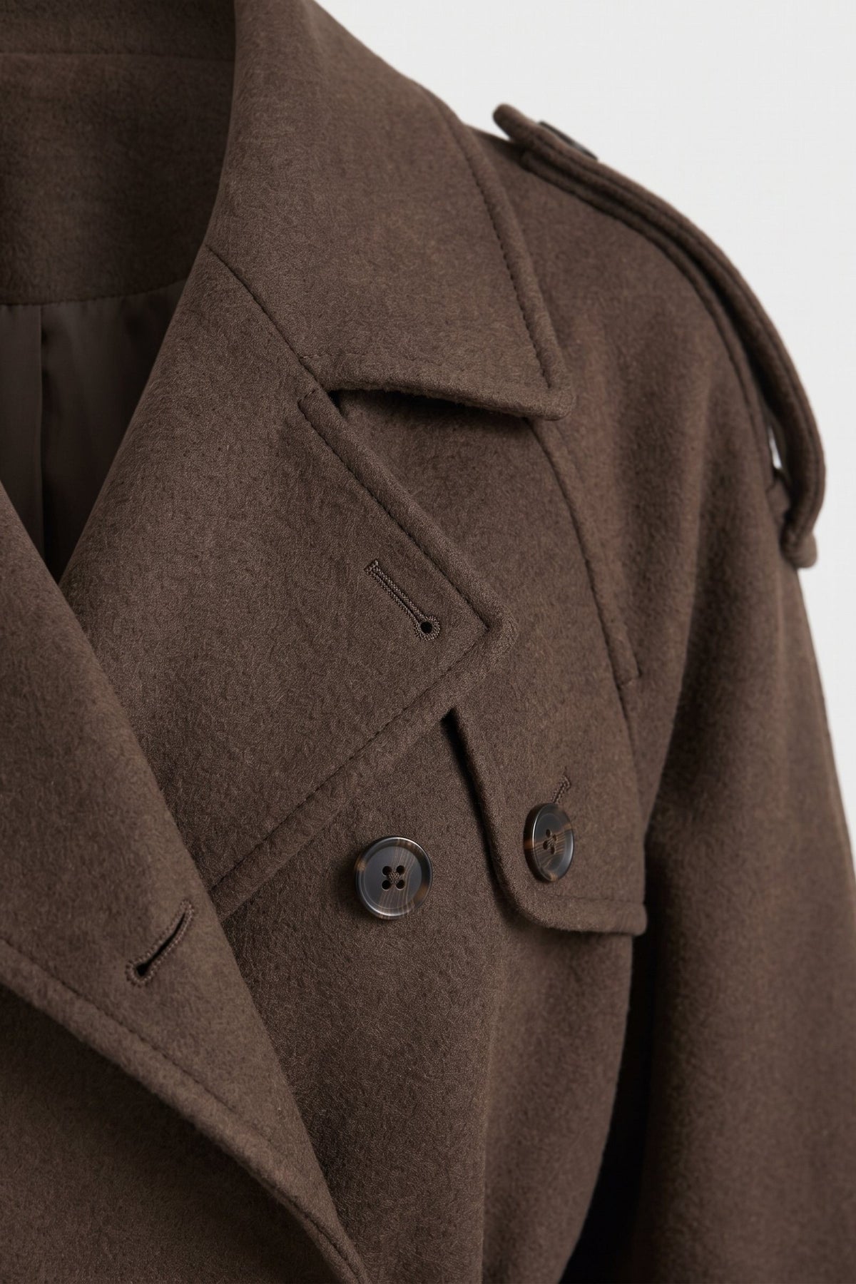 Women's Belted Trench Coat | Notched Lapel — Brown — detail — on model