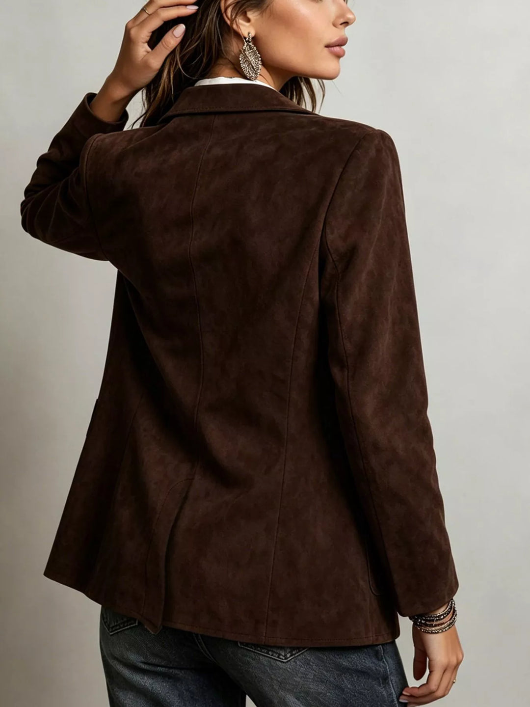 Back view of the coffee brown relaxed fit blazer