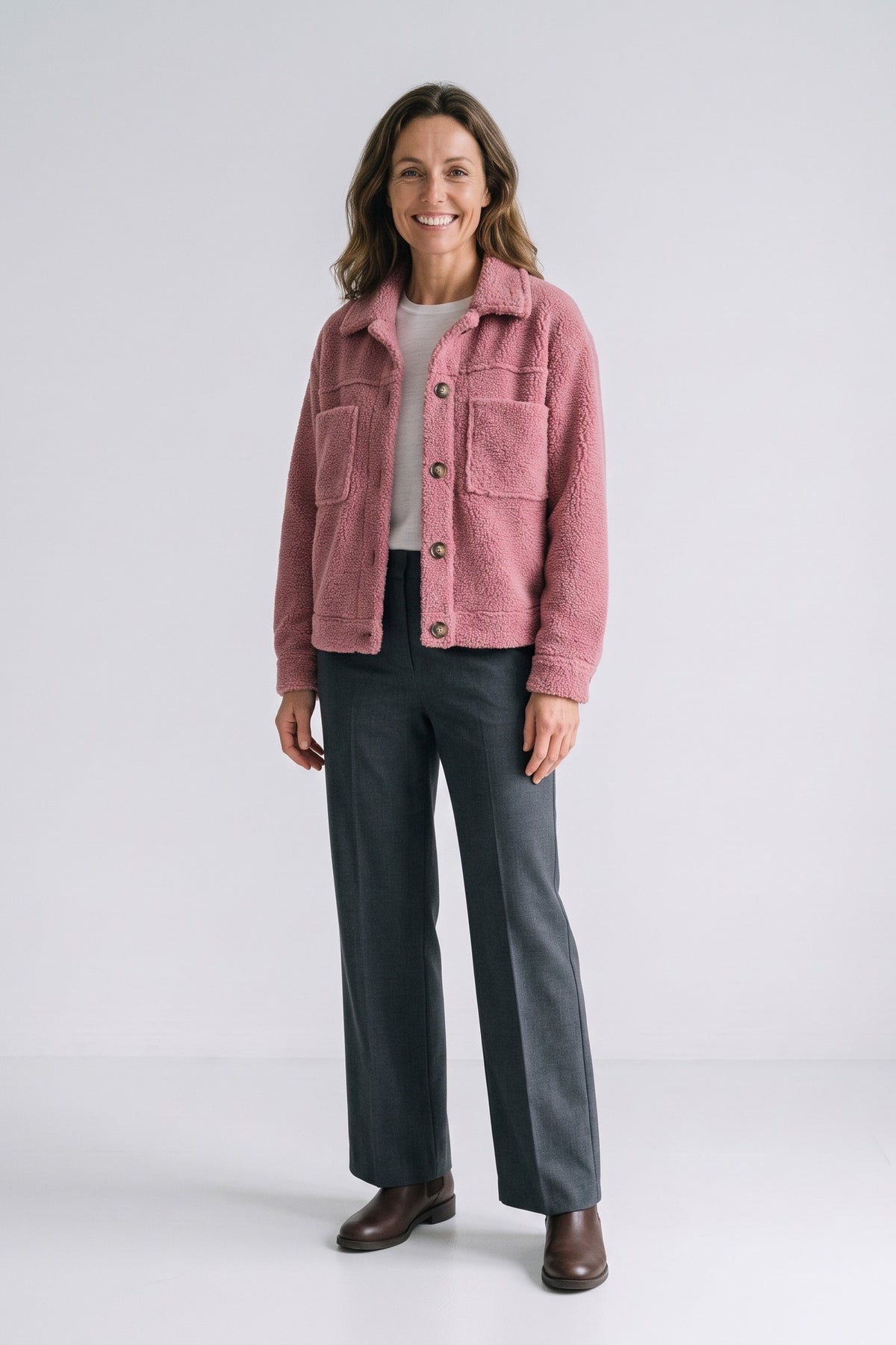 Women's Button Jacket | Revers Collar — Pink — front view — on model