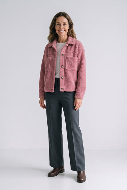 Women's Button Jacket | Revers Collar — Pink — front view — on model