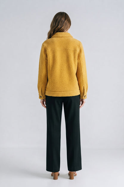 Women's Button Jacket | Revers Collar — Yellow — back view — on model