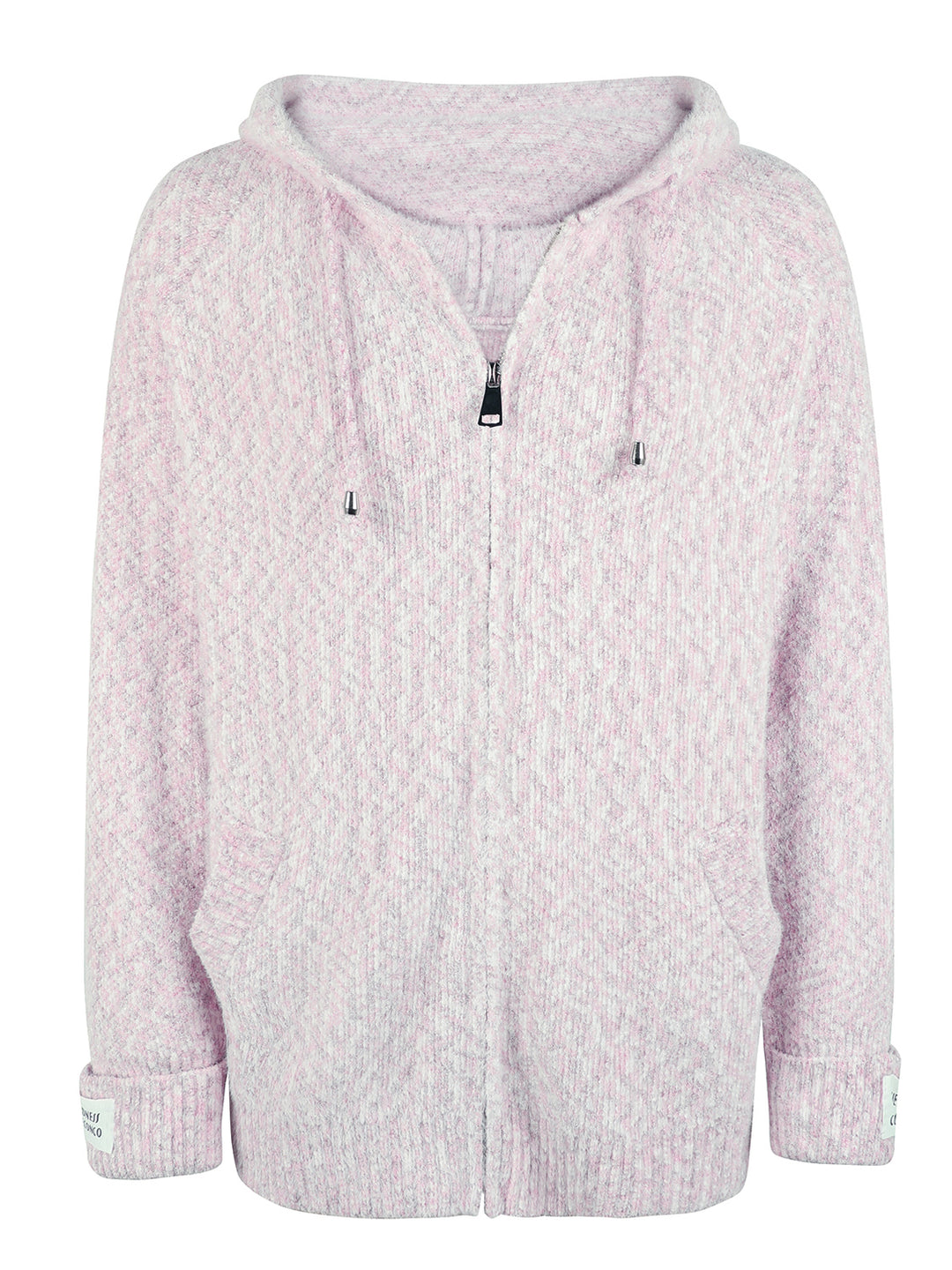 Blush pink zip front hooded cardigan laid flat
