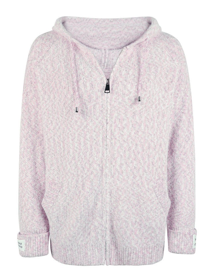 Blush pink zip front hooded cardigan laid flat