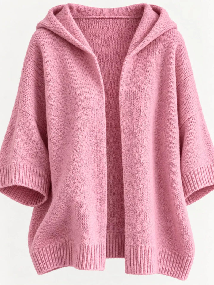 Hooded open front drop shoulder in pink, flat lay 2