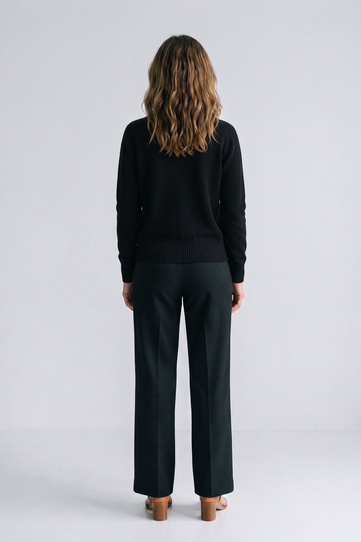 Women's Cropped Button Cardigan | V-Neck — Black — back view — on model