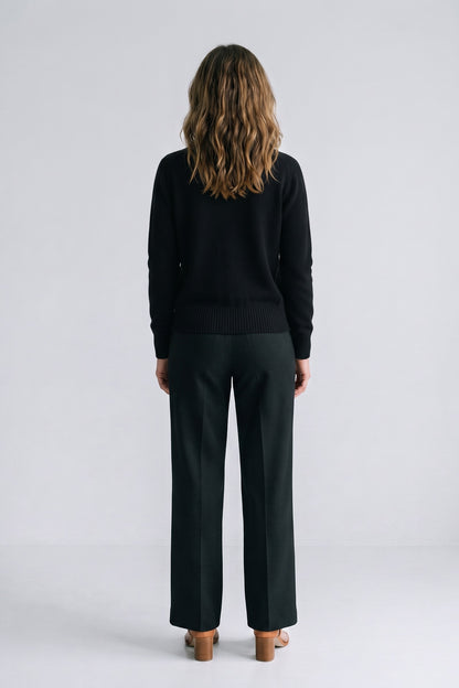 Women's Cropped Button Cardigan | V-Neck — Black — back view — on model