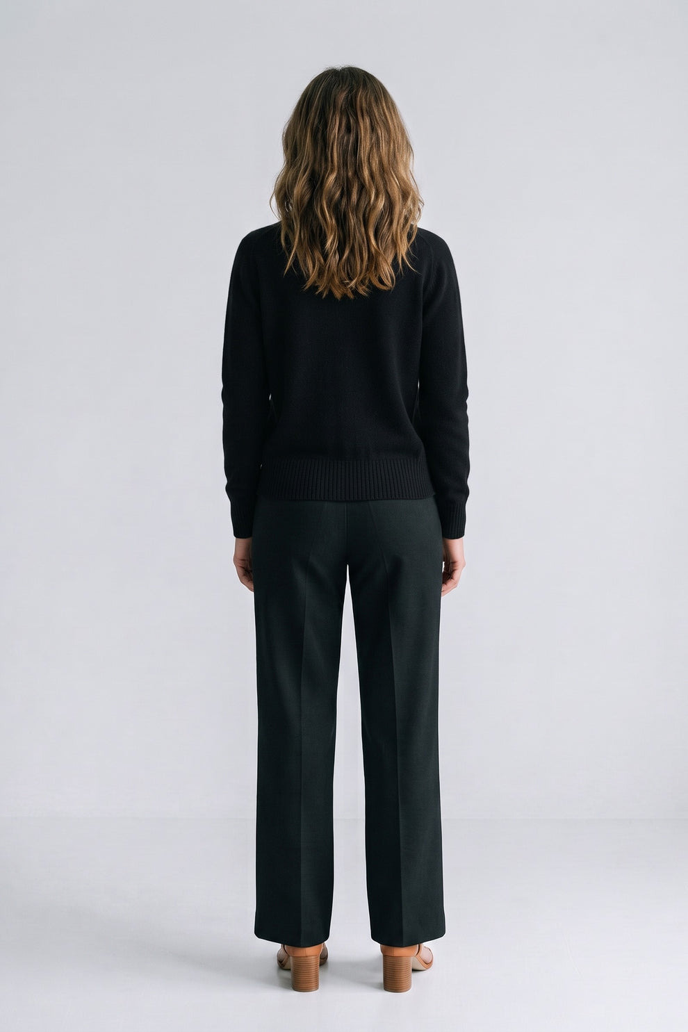 Women's Cropped Button Cardigan | V-Neck — Black — back view — on model