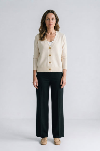 Women's Cropped Button Cardigan | V-Neck — White — front view — on model