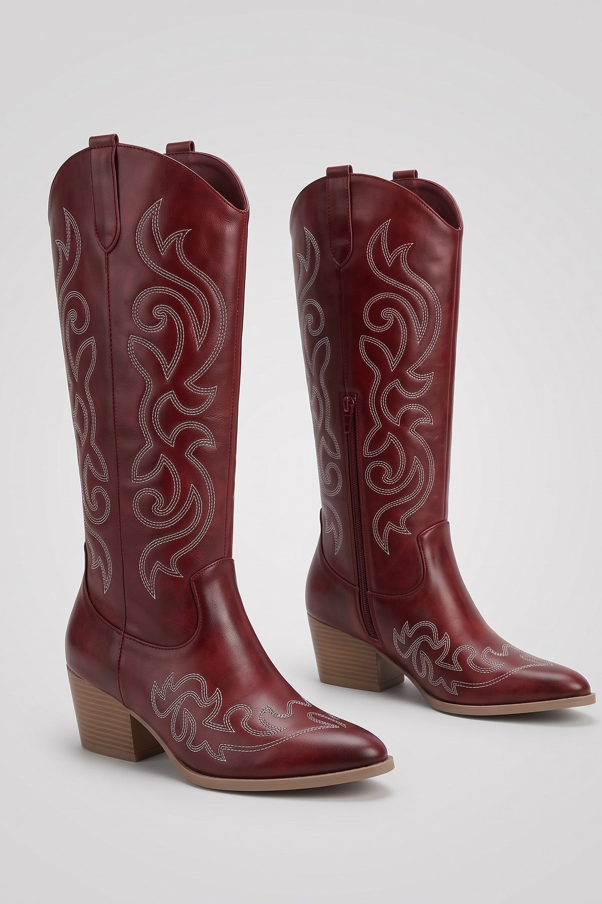 Women's Embroidered Cowboy Boots | Western — Red — shoe_main — on model