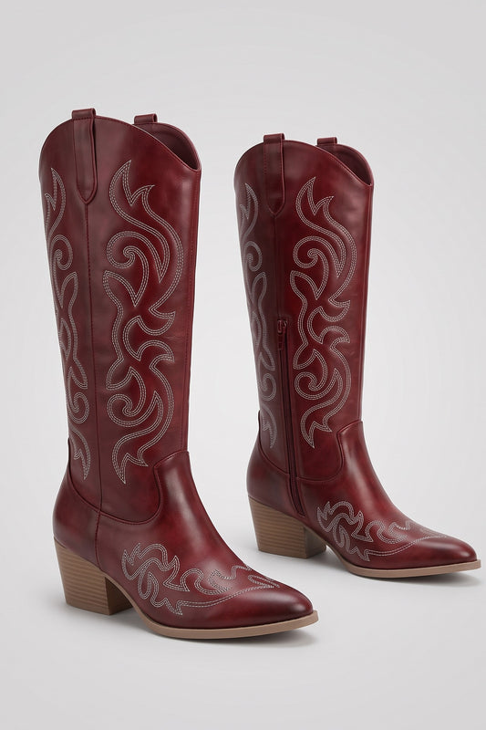 Women's Embroidered Cowboy Boots | Western — Red — shoe_main — on model