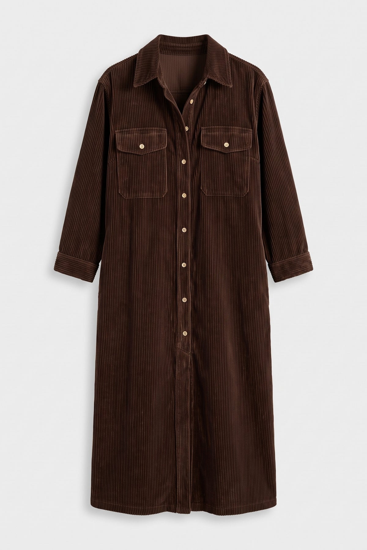 Women's Fall Dress | Long Sleeve Midi Shirt Dress — Brown — packshot