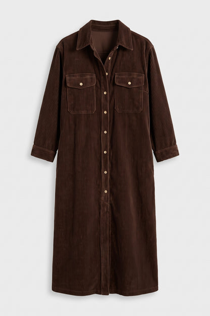 Women's Fall Dress | Long Sleeve Midi Shirt Dress — Brown — packshot