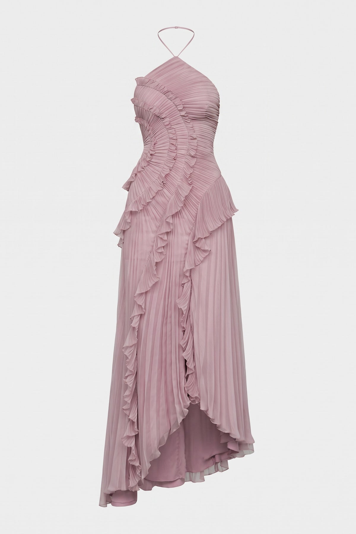Women's Fall Wedding Guest Dress | Halter Ruffle High-Low — Lilac — packshot