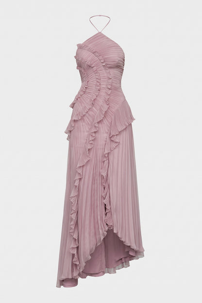 Women's Fall Wedding Guest Dress | Halter Ruffle High-Low — Lilac — packshot