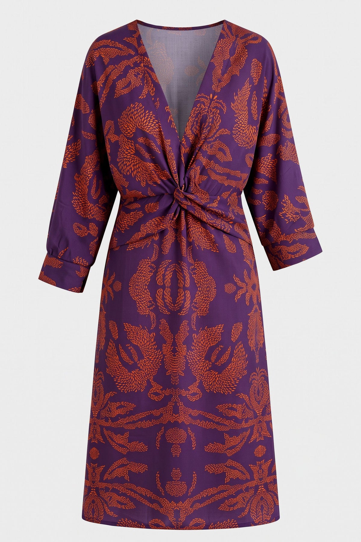 Women's Fall Wedding Guest Dress | Long Sleeve Twist Midi — Violet — packshot